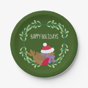 Christmas Bird On A Branch Paper Plate