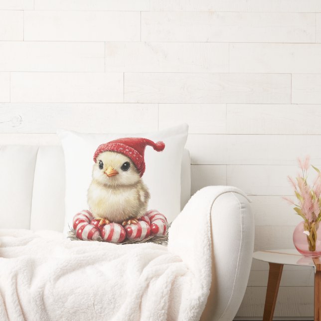 Christmas Bird on Peppermint Throw Pillow (Couch)