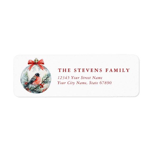 Christmas Bird Ornament Return Address Labels (Front)