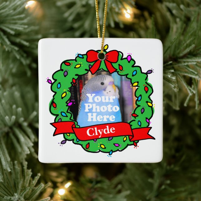 Christmas Bird Photo Wreath Ceramic Ornament (Tree)