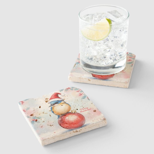 Christmas Bird Stone Coaster  (Side)