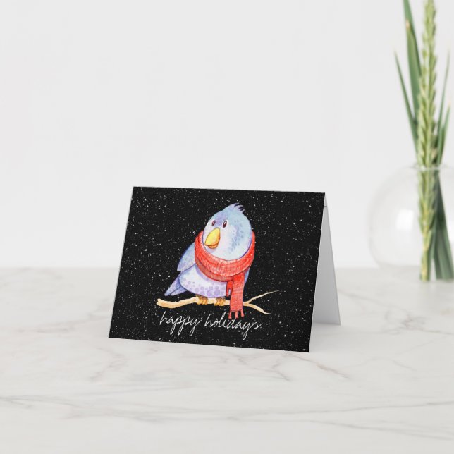 Christmas Bird with Scarf In Snowflakes Card (Front)