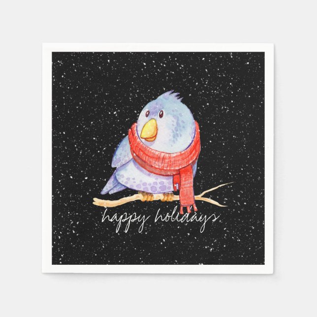 Christmas Bird with Scarf In Snowflakes Napkin (Front)