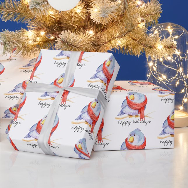 Christmas Bird with Scarf  Wrapping Paper (Holidays)