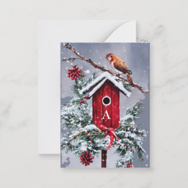 Christmas birdhouse initial budget mini Christmas Card (Front)