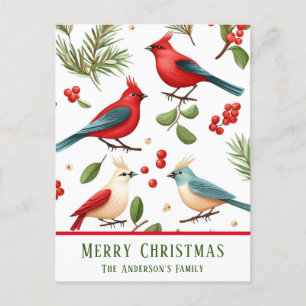 Christmas Birds and Berries Custom Postcard