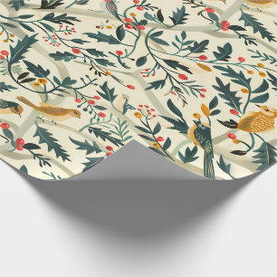 Christmas Birds and Leaves Wrapping Paper