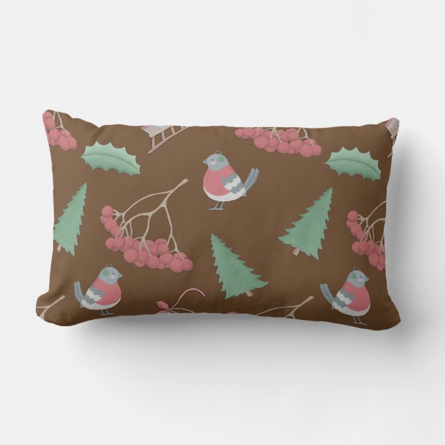 Christmas Birds and Sled Lumbar Pillow (Front)