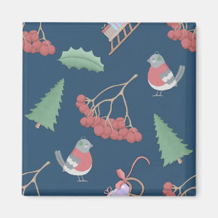 Christmas Birds and Sleds Blue Magnet