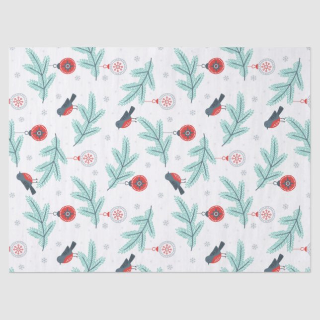 Christmas Birds & Balls Pattern Tissue Paper (Front)