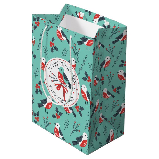 Christmas Birds Merry Christmas  Template Medium Gift Bag (Back Angled)