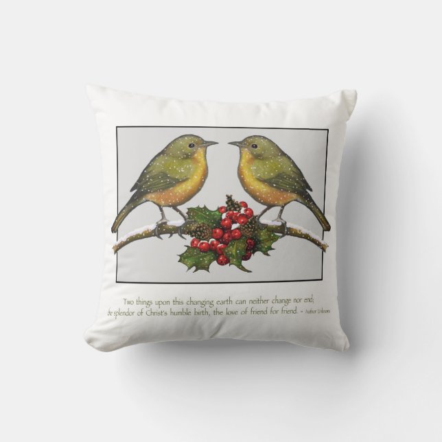 Christmas Birds, Quote About Friendship, Art Throw Pillow (Front)