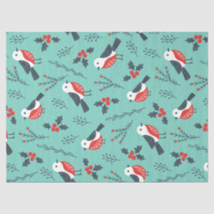Christmas Birds & Winter Foliage Pattern Tissue Paper