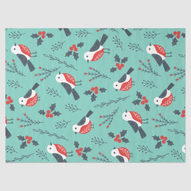 Christmas Birds & Winter Foliage Pattern Tissue Paper (Front)