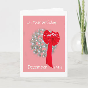 Christmas Birthday Beads and Bow Holiday Card