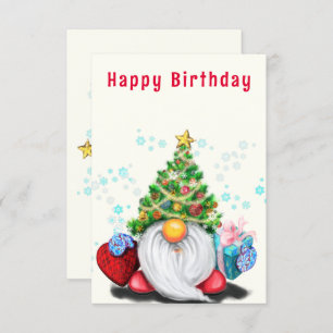 Christmas Birthday Card Cute Gnome with Gift