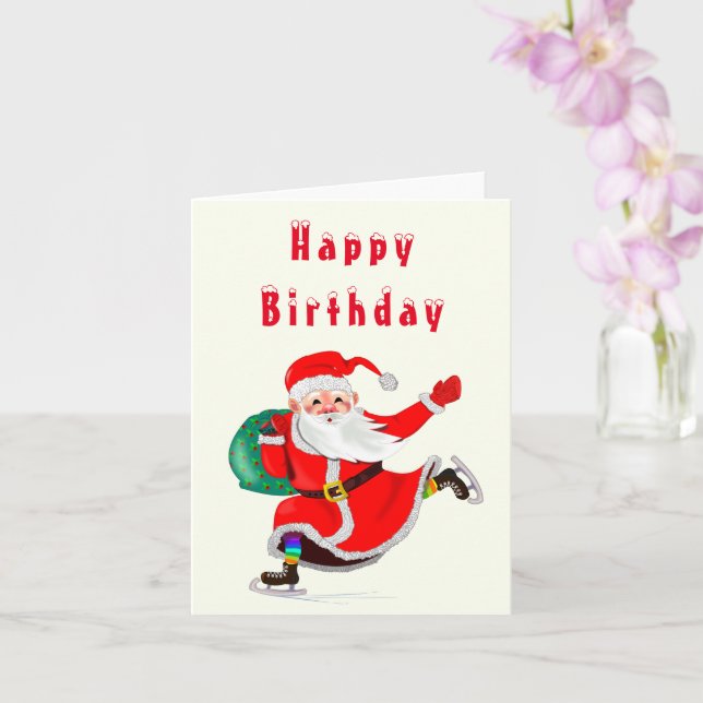 Christmas Birthday Card Santa Claus with Gift (Orchid)
