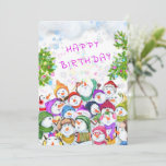 Christmas Birthday Card with Happy Snowmans Party<br><div class="desc">Christmas Birthday Cards with Happy Snowmans Birthday Party Funny Drawing Cartoon Snowman and Text - Customizable - or Choose / Add Your Unique Text / Font / Colour - Make Your Special Birthday Card Gift - Resize and move or remove and add elements / image with Customization tool ! -...</div>