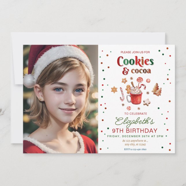 Christmas birthday cookies and cocoa Festive Invitation (Front)