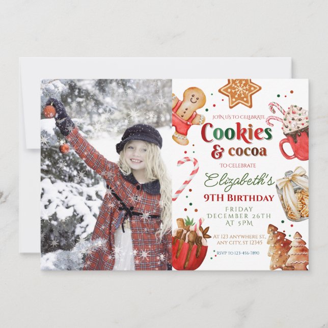 Christmas birthday cookies and cocoa Festive  Invitation (Front)
