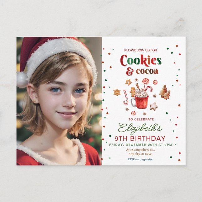 Christmas birthday cookies and cocoa Festive Postcard (Front)