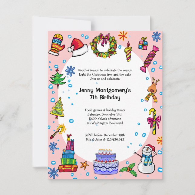Christmas Birthday Party Invitation Light Pink (Front)