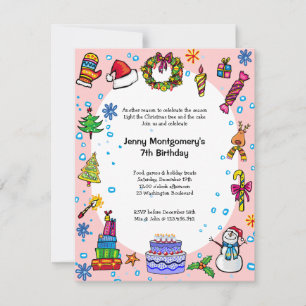 Christmas Birthday Party Invitation Light Pink