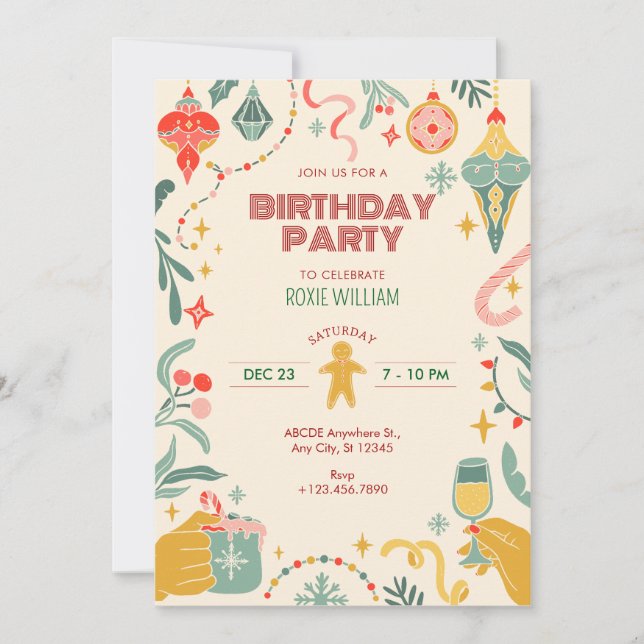 Christmas birthday party ornaments Invitation (Front)