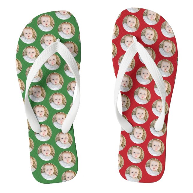 Christmas Birthday Personalized photo mismatched Flip Flops (Footbed)