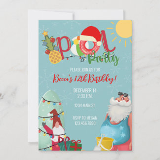 Christmas Birthday Pool Party Santa Winter Party Invitation