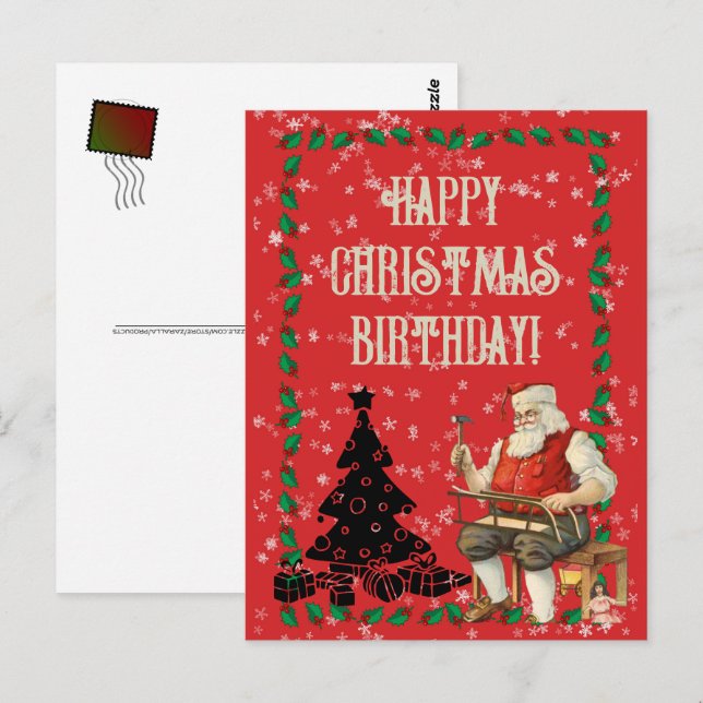 Christmas Birthday Santa Claus Black Tree |   Postcard (Front/Back)