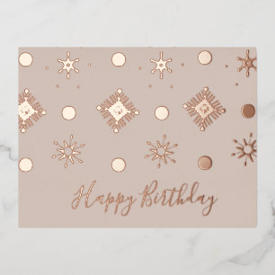 Christmas Birthday Snowflakes Blush Foil Holiday Postcard