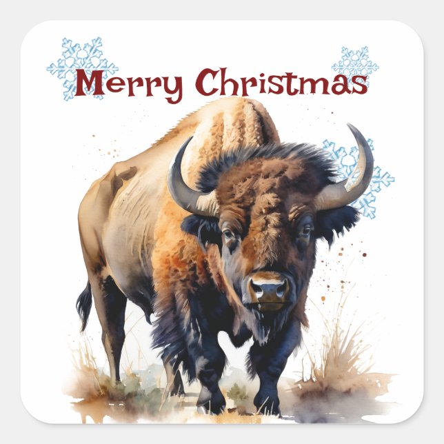 Christmas Bison Buffalo Animal Wildlife Customize  Square Sticker (Front)