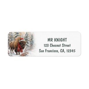 Christmas Bison with Santa Hat Watercolor