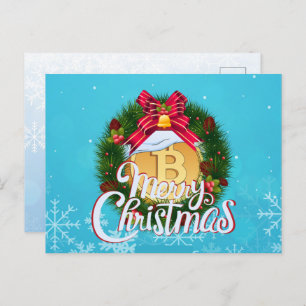 Christmas Bitcoin inside Holiday Wreath Postcard