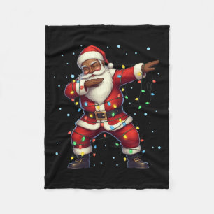 Christmas Black African American Dabbing Santa Cla Fleece Blanket