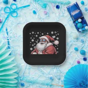 Christmas Black African American Santa Xmas Paper Plate
