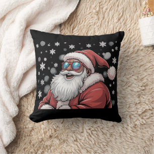 Christmas Black African American Santa Xmas  Throw Pillow