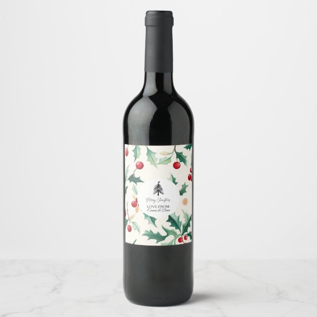 Christmas Black and flower Wine Label (Front)