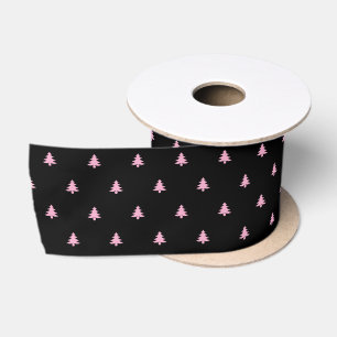 Christmas Black and Pale Pink Christmas Trees Satin Ribbon