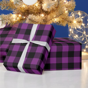 Christmas Black and Purple Buffalo Check Wrapping Paper