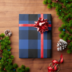 Christmas Black and Royal Blue Buffalo Plaid Wrapping Paper