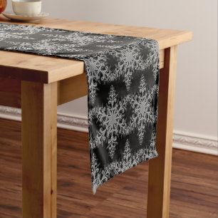 Christmas Black and Silver Snowflake Table Runner