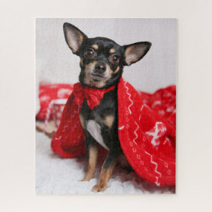 Christmas Black and Tan Chihuahua Puppy Dog Jigsaw Puzzle