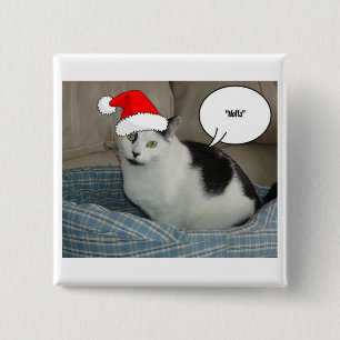 Christmas Black and White Kitten 2 Inch Square Button