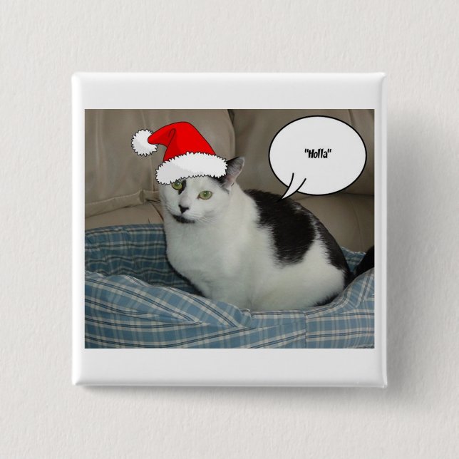 Christmas Black and White Kitten 2 Inch Square Button (Front)