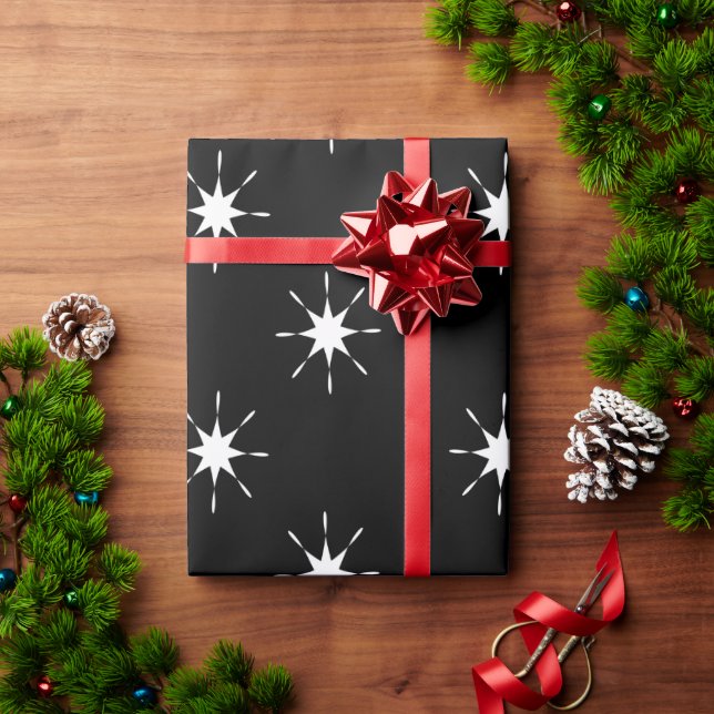 Christmas black and white with stars wrapping paper (Holiday Gift)