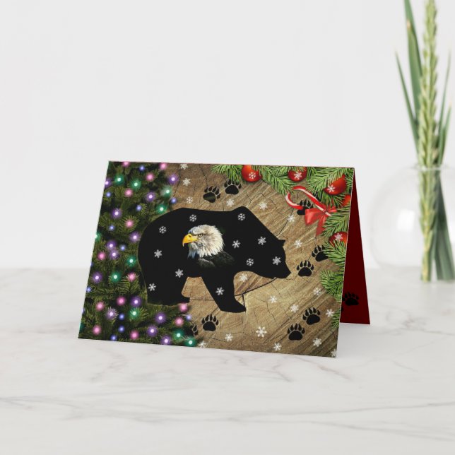 Christmas Black Bear Bald Eagle Spirit Wilderness Holiday Card (Front)