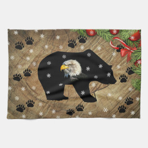 Christmas Black Bear Bald Eagle Wilderness Kitchen Towel