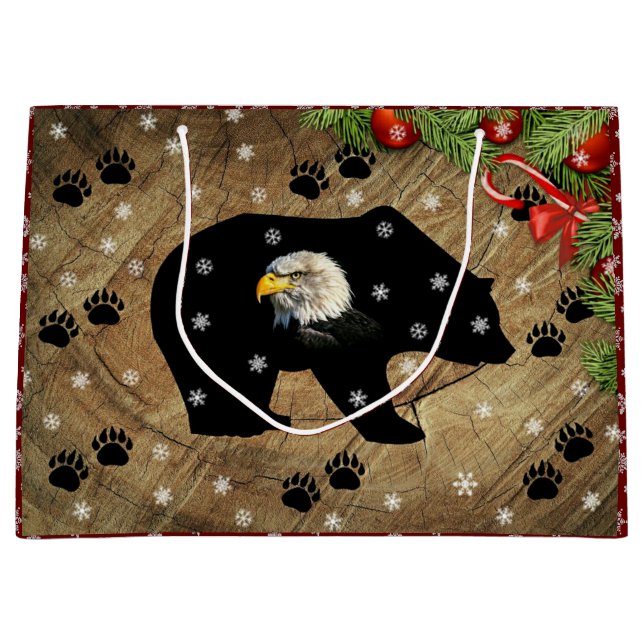 Christmas Black Bear Bald Eagle Wilderness  Large Gift Bag (Front)